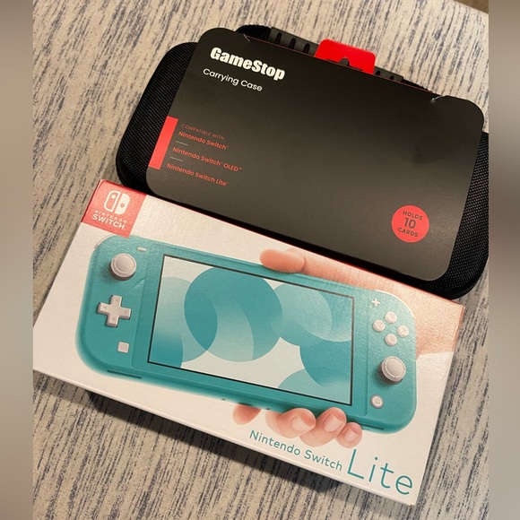 Nintendo switch LITE - Teal color, black case, and one game, BRAND NEW. IN BOX - Picture 2 of 3